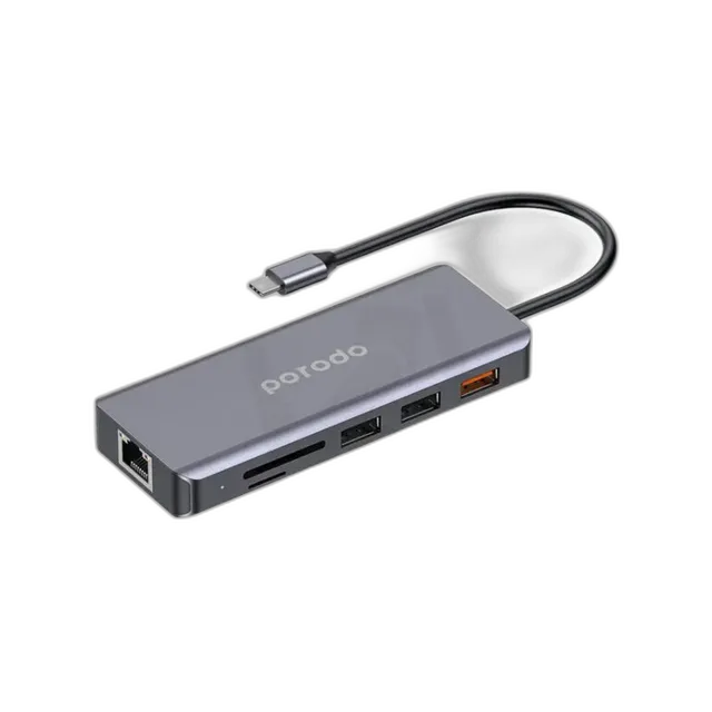 Porodo 9in1 USB-C Hub Type-C PD 100W Hdmi Ethernet USB SD Card 3.5mm Aux